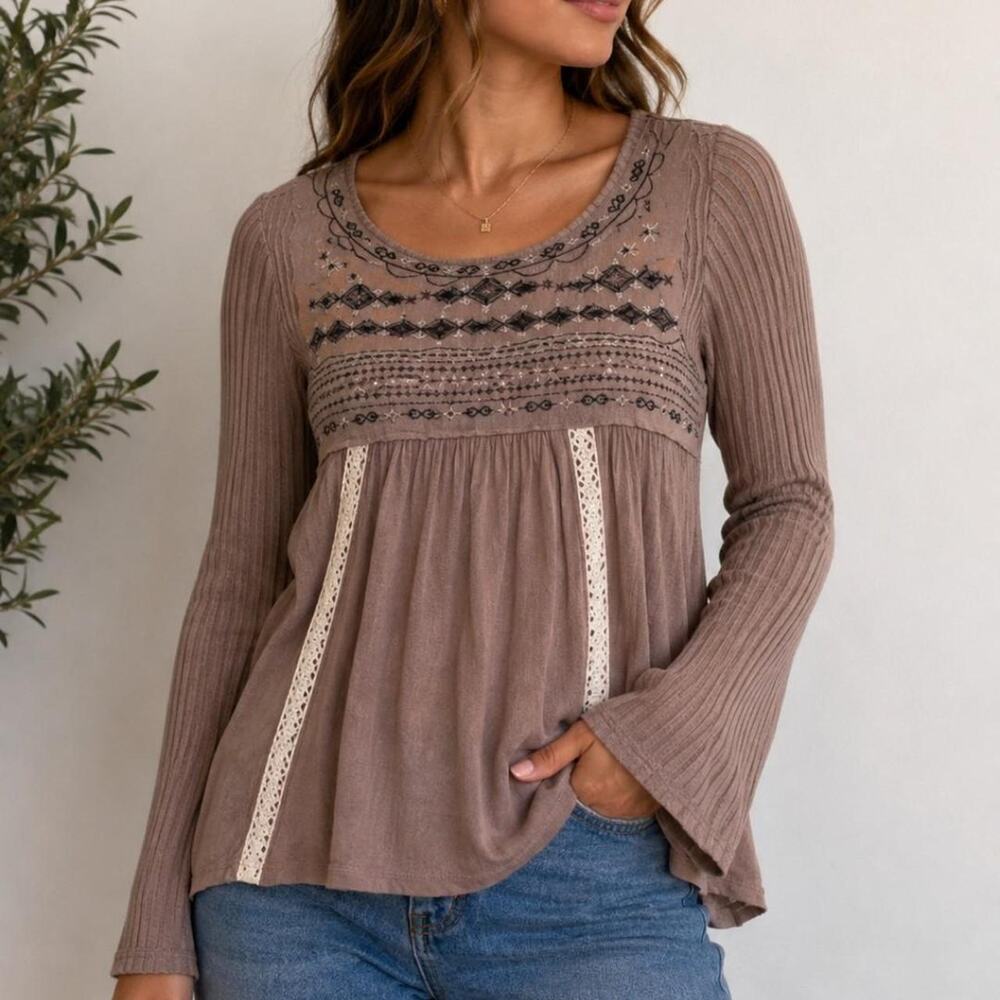 Brown long sleeve top with